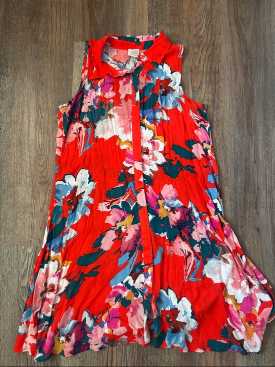 Qupid Dresses & Skirts - Bright Red Floral Swing Dress with Multicolor Blooms